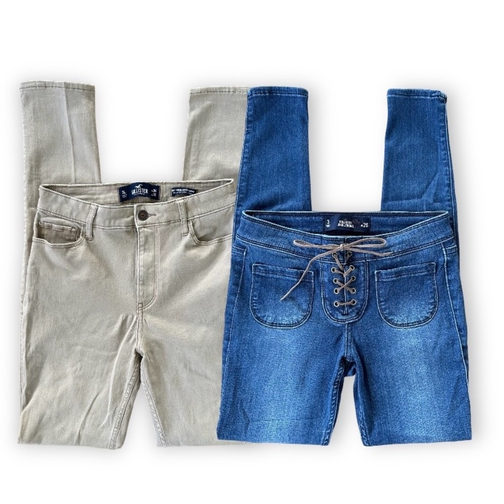 HOLLISTER Khaki Skinny Jeans & Blue lace-up Jegging Bundle